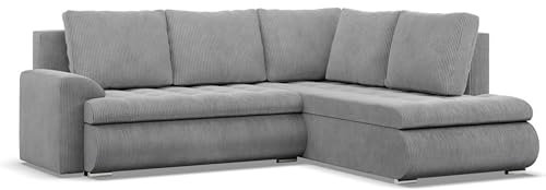 Mebligo - Ecksofa mit Schlaffunktion und 2 Bettkasten Cord - Grau 230x89x200 (BxHxT) FORESTA - Rechts Eckcouch, Sofas & Couches, Couch L Form, Cauchsofa, Sofa Wohnzimmer, Ecke Sofa
