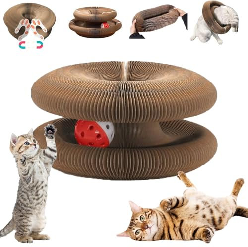 Kitty Kurlz Cat Toy, Magic Organ Cat Toy Interactive Scratcher Cardboard with Bell Ball, Durable for Indoor Cats(1 Pack)