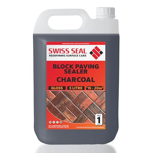 Swiss Seal CHARCOAL coloured Block Paving Sealer GLOSS FINISH | Colour Tinted Driveway And Patio Sealant | Sealant For Outdoor Block Paved Floor | Seal And Protect Your Drive (5 Litre)