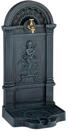 Relaxdays Fontaine extérieure de Jardin, Design Antique, Petit Ange, H x L x P : 83 x 39 x 33 cm, Gris et Vert