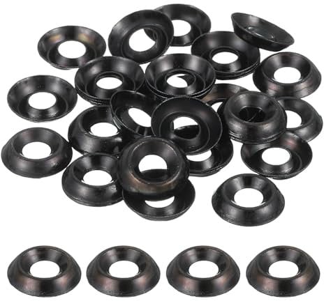 sourcing map 60 Pcs #6 Countersunk Finish Washers, 304 Stainless Steel Cup Washer Gasket for Screws Bolts Machinery Construction, Black