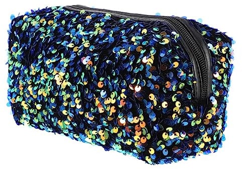 Trousse à Maquillage Pailletée Carrée Grosse Capacité, Bleue | Oxford et Velours, Format Léger et Portable, 1 Pièce, Voyage, Style Mode Style Aléatoire