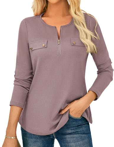 GRACE KARIN Maglione da donna a maniche lunghe, girocollo, felpa a nido d'ape casual, Grigio e viola., XXL