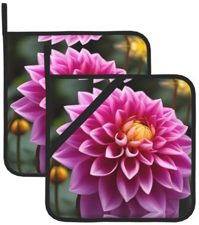 BROLEO Dahlia Flower Printing Square Insulated Pot Holder Set of 2 8x8 in Thick and Durable, Anti-scalding and Heat-Insulating