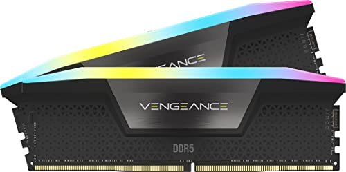 CORSAIR VENGEANCE RGB DDR5 64GB (2 x 32GB) Fino a 6000MHz INTEL RAM | Memoria Per Computer Desktop, Compatibile con Intel XMP 3.0, CL40, Nero, CMH64GX5M2D6000C40