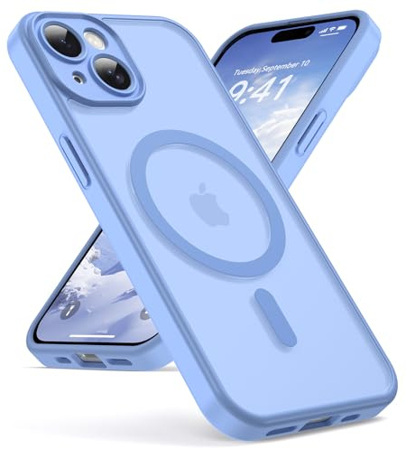 Oududianzi - Magnetica Cover per iPhone 15 Magsafe Case, Viola Chiaro | Custodia Traslucida Posteriore PC Silicone TPU Bumper, Protezione Della Fotocamera, Cover Militare Antiurto Anti-Impronte