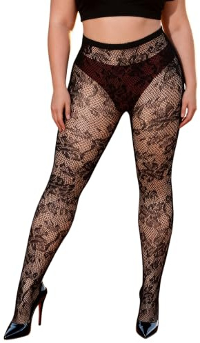 ohmydear Strumpfhosen Damen mit Muster Sexy Hohe Taille | Netzstrumpfhose, Elastisch Strumpfhose Spitze, Netzstrümpfe Große Größen, Thigh High Strümpfe für Rave, Party, Club