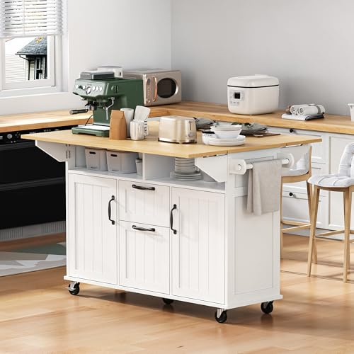 Huayz Carrito de cocina, isla de cocina, armario de buffet con encimera plegable y ruedas, armario de cocina, regletas, carrito de servicio con estantes ajustables, para cocina y comedor, 120 × 40-60
