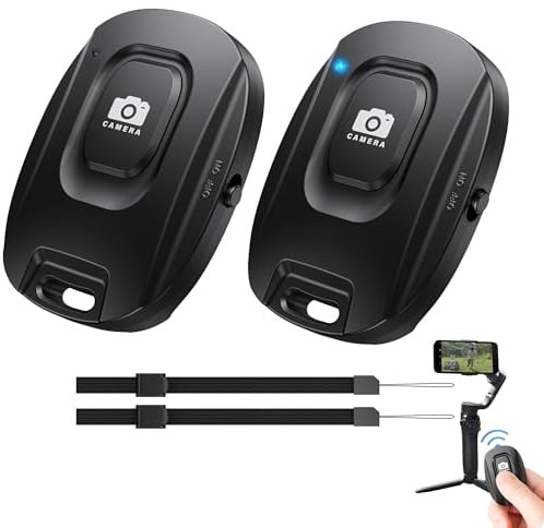 Télécommande Bluetooth Selfie sans Fil 2pcs – Portée 50m Easy to Pair, Déclencheur Photo Compatible avec iPhone Android Caméras, Fingertip Wireless Bluetooth Remote Control avec 2 Cordons