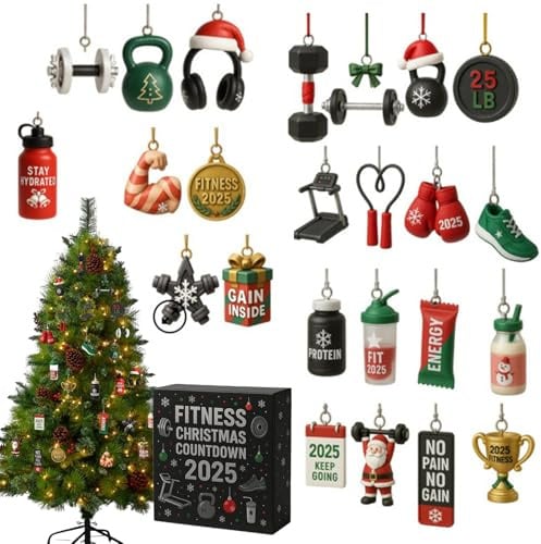 Fitness Adventskalender 2025,fitnessstudio Adventskalender,adventskalender 2025 Männer Fitness,2d Acryl Weihnachtskalender 2025 Fitness,24 Tage Fitnesszubehör Weihnachtsbaumdekoration-A