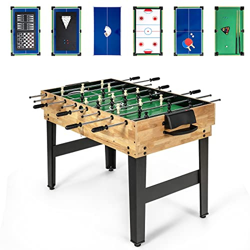 COSTWAY 10 in 1 Multi Spieltisch, Multifunktionstisch mit Tischfußball, Hockey, Billard, Shuffleboard, Bowling & 4 Brettspiele, Kombi-Tisch Holz Spielzimmer, Tischkicker für Kinder
