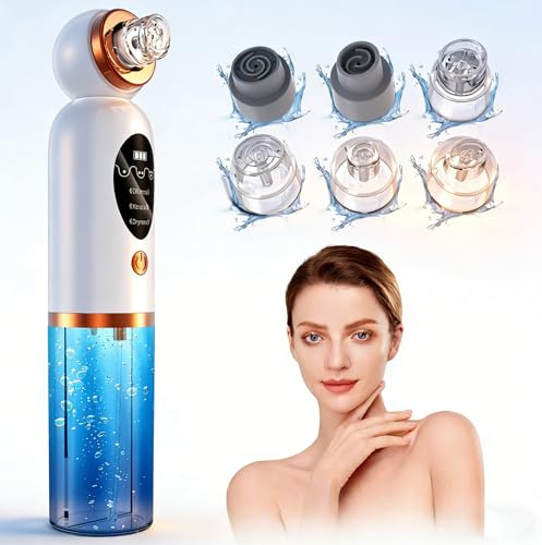 Aspirateur Pour Points Noirs, Extracteur Points Noirs Visage, 3 Modi Rechargeable & 6 Sondes & Réservoir d'eau Visible pour le Nettoyage du Visage, Traitement de l'acné et Soins de la Peau - Blanc