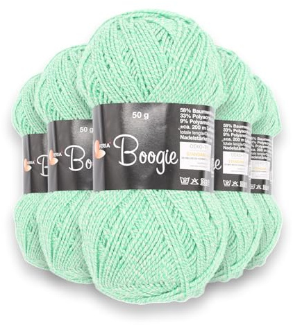 Feria® 5x50g Boogie Sommer Sockengarn – Baumwoll‑Sockenwolle – Strickgarn für Socken – OEKO‑TEX (Farbverlauf Grün)