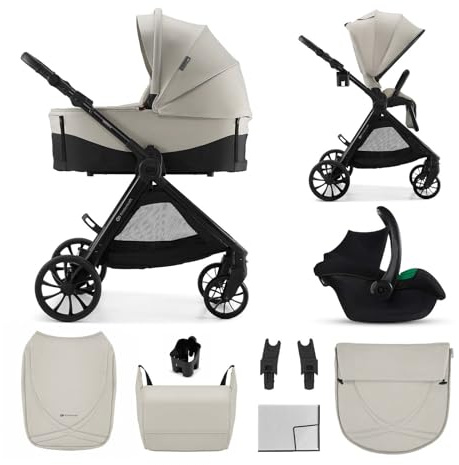 Kinderkraft VESTO 2 Kombikinderwagen 3 in 1, Buggy mit Babywanne und Autositz MINK PRO 2, ab Geburt bis 22 kg, Wendbarer Sportsitz, Travel System, Federung, EVA-Räder, Faltbar, Beige