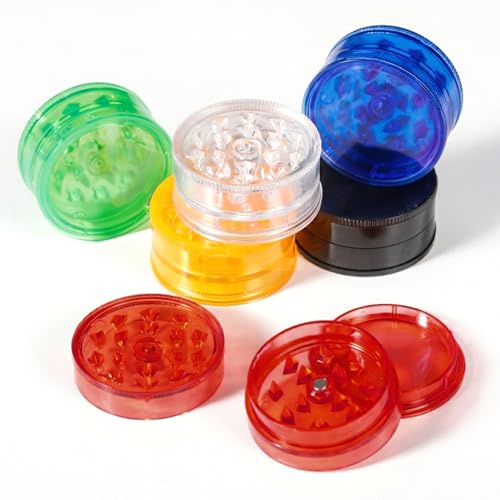 6 Pack Plastic Spice Grinder, Portable Kitchen Grinder with Magnetic Lid, 3 Piece Shark Teeth Manual Grinder for Pepper, Spices & Herbs