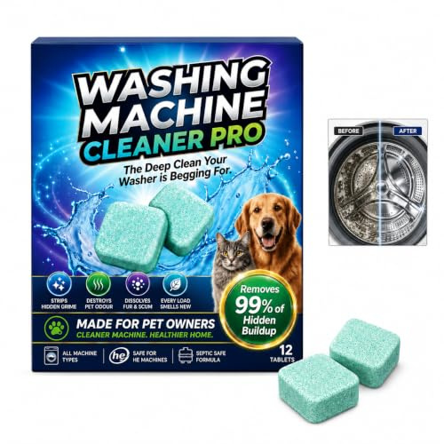 PrimeDrum Washing Machine Cleaner Pro Tablets – Deep Clean Drum, Remove Odours, Detergent Residue & Pet Hair Build-Up, Anti-Mould Descaler for All Washing Machines (12 Tablets)