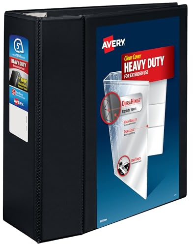 Avery Heavy-Duty 5 Inch Binders 3 Ring, View Binder, 5 Inch EZD Ring, Black, Sturdy (79606)