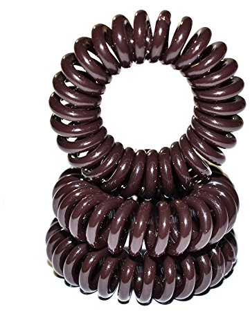 Miya® 3er Set hochwertige Haargummi in Braun, elastisch Telefonkabel, Mini Kunststoff-Spirale, Telefonhaargummi, Haarschmuck, Armband