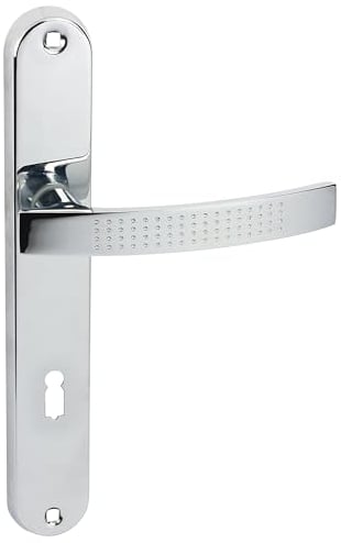 domino Türgriff 72 Drückergarnitur BB-Buntbart Set Langschildgarnitur Türklinke für Zimmertür, Bürotür, Kellertür & Innentür L-Form Türdrücker-Set aus Aluminium Chrom ALMA ECO M6