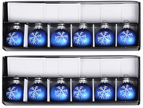 Geschenkestadl 12 Tischkartenhalter Weihnachtskugel mit Tischkarte Glas Kugel Ø 4 cm Weihnachten Schneeflocke (Blau)