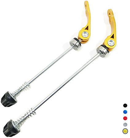 DEER U Road Mountain Bicycle MTB Wheel Hub Front and Rear Skewers Quick Release Clip Bolt Lever Axle QR 145/185 mm, a Pair (Gold)
