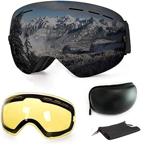 Skibrille, mit Beschlag und UV-Schutz, für Wintersportarten, Snowboardbrille mit austauschbarer, sphärischer Dual-Linse, für Männer, Frauen und Jugendliche, für Schneemobil, Skifahren oder Skaten