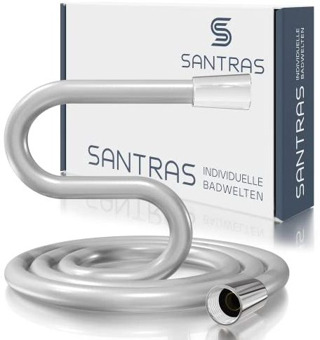 SANTRAS® Duschschlauch PREMIUM Chrom 0,80 m MADE IN GERMANY mit Wassersparer – Besonders flexibel und verdrehsicher mit DURCHFLUSSBEGRENZER – Brauseschlauch in Edelstahloptik aus Easy Clean Material
