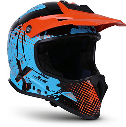 Soxon® SKC-33 „Fusion Orange“ · Kinder Cross-Helm · Motorrad-Helm MX Cross-Helm MTB BMX Cross-Bike Downhill Off-Road Enduro-Helm · ECE 22.05 Schnellverschluss SlimShell Tasche XXS (49-50cm)