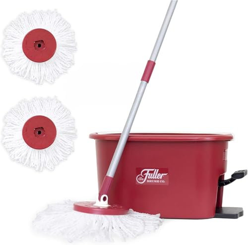 Fuller Brush Spin Mop Exclusive Bucket System - Easy Wring, 360° Spin - Streak Free Floor Cleaning - Ruby Red (1 Extra Refill Mop Head)