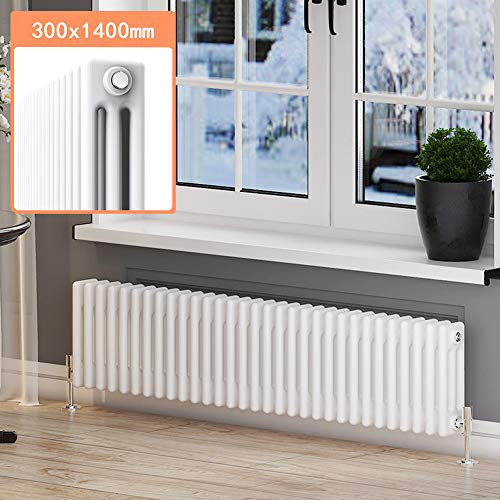 ELEGANT 300 x 1400 mm Traditional Radiator Cast Iron Style Horizontal Radiator White Triple Horizontal Column Radiators