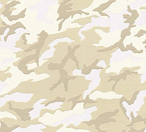 A.S. Création Vliestapete Boys & Girls 6 Tapete mit Camouflage Muster 10,05 m x 0,53 m beige braun weiß Made in Germany 369420 3694-20