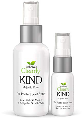 KIND, The Polite Odor Eliminator Before you Poop Toilet Spray | Pre Poo Essential Oil Magic Keeps the Smell Away | 120ml for Bathroom + 30ml Travel Size (Majestic Rose)