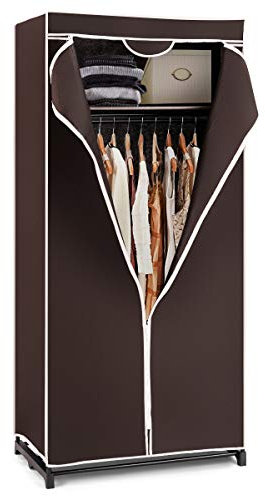 GOPLUS Armario de Tela Plegable con Cremallera, Organizador de Ropa de Textil Tela Portátil, Armario Ropero Pequeño con Barra de Colgar, para Dormitorio, Pasillo, Sala, 170 x 75 x 50 cm, Marrón