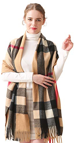 LumiSyne Winter Senior Plaid Kaschmir Schal Mit Quasten Für Damen Herren Übergroßer Tartan Stola Klassisches Karomuster Weiche Und Verdickte Pashmina Kariert Schal