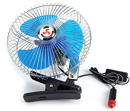 Nikou Ventilateur Oscillant de Voiture, Mini Ventilateur Oscillant Portable à Pince pour Véhicule 12V 25W pour Tableau de Bord de Voiture et Camion