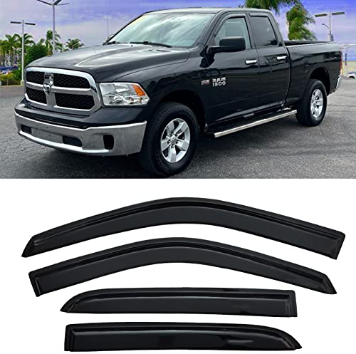Fenstervisiere, Regenschutz, Windabweiser für Dodge Ram 1500 Crew Cab, 2010–2022 Ram 2500/3500 Crew/Mega Cab, 2019–22 Ram 1500 Classic Crew Cab Dark 94109, 4-teiliges Set