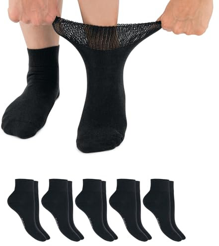 Footstar Damen & Herren Diabetiker Kurzsocken (6 Paar) - Schwarz 39-42