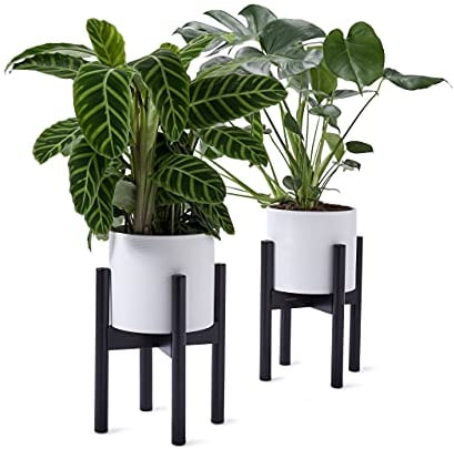 Lumaland Blumenständer aus Bambus 2er Set, Pflanzenständer für Blumentopf geeignet für den Innen- und Außenbereich, Blumenhocker (2St*30x30x35,5cm), Schwarz