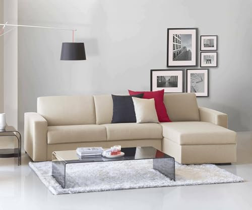 Talamo Italia - Schlafsofa mit Halbinsel Alicya, Sofa mit umkehrbarer Stauraumhalbinsel, Standardarmlehnen, 100 % Made in Italy, 280 x 95 x 90 cm, Beige