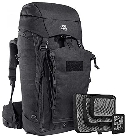 TACWRK x Tasmanian Tiger TT Modular Pack 45 Plus + TT Mesh Pouch Set Rubber Fun Patch - Bundle 45L Trekking-Rucksack + Organizer Zusatz-Taschen + Rubber Morale Patch