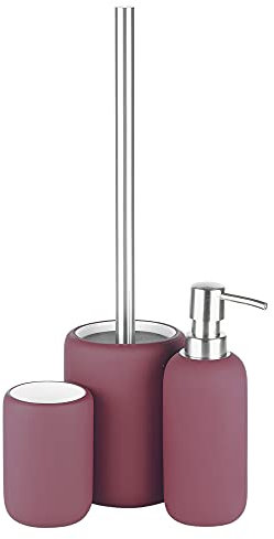 3pcs Ceramic Matt Colour Matching Bathroom Dispenser Tumbler Toilet Brush Set (Purple)