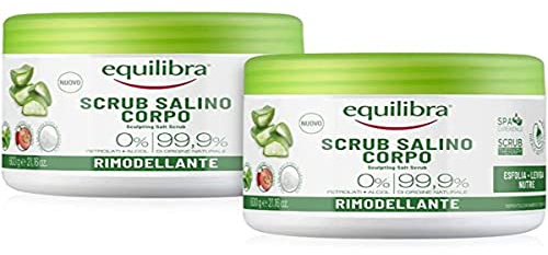 Equilibra Körper, Scrub Salz-Umbau, Scrub Körper Peeling mit Aloe Vera, glättet und pflegt die Haut, Mischung aus Meersalzen mit wasserfester Wirkung, natürliche Öle und Pflanzenextrakte, 2 Stück à 600 g