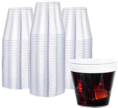 N9R 100 Pack Clear Plastic Cups 9oz, Disposable Plastic Cups Tumblers, Heavy Duty Cocktail Cups for Weeding, Party