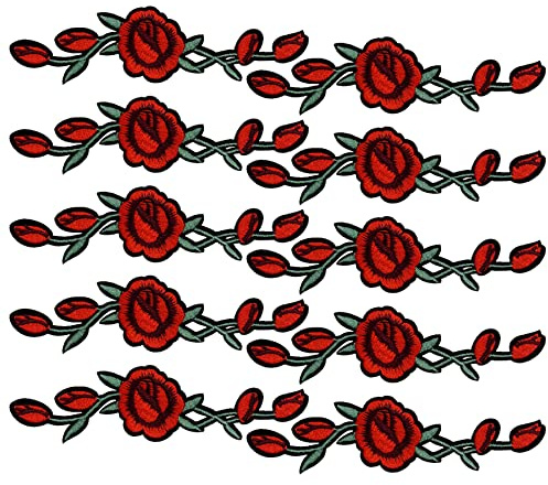 Woohome 10 Stück Rose Patch Sticker, Rose Patches zum Aufbügeln Flicken Patches für Basteln, Nähen, Bekleidung