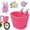 Panier de vélo pour enfants, panier avant réglable avec sonnette, serpentines, autocollants, accessoires panier de vélo pour filles (rose)