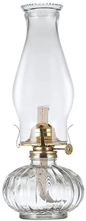 Grandi lampade a olio vintage trasparenti per uso interno Decorazioni per la casa Illuminazione a strisce Lampada a cherosene in vetro tondo piatto Classica vecchia lanterna a olio Lampada da uragano