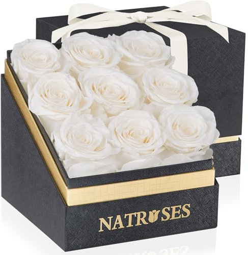 NATROSES Forever Preserved Roses in a Box, 100% echte Rosen, die bis zu 3 Jahre halten, Blumen für die Lieferung Prime Geburtstag, Valentinstag Geschenke für sie, Geburtstagsgeschenke (weiß)