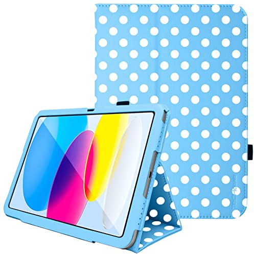 TECHGEAR Leather Case for Apple iPad 11th Gen (2025 A16) & 10th Gen (2022), PU Slim Folio Smart Cover with Stand, Hand Strap, Auto Sleep/Wake, for iPad 11 / iPad 10.9 [Blue Polka Dot]