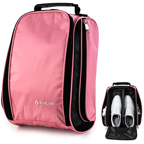 SAPLIZE Golf-Schuhtasche für Damen und Herren, mit Netz-Belüftung, atmungsaktive Schuh-Tragetasche, Sport-Reise-Schuh-Aufbewahrungstasche, Rosa, bis Größe 10, Up to US Size 10, Einfach