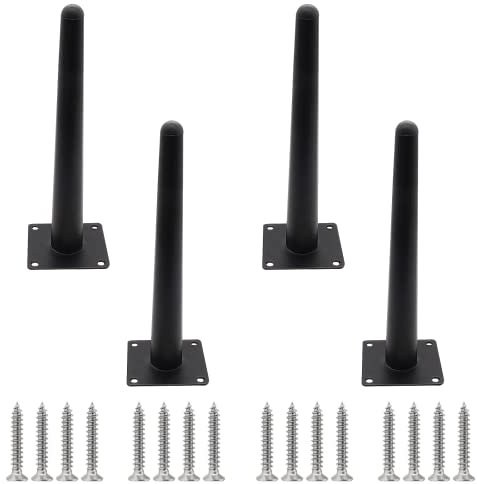 Cjueiom Lot de 4 Pieds de Meubles Droits Noirs 20 cm - Pour Canapé, Table Basse, Chaise Fuselée, Armoire en Métal, Placard, Ottomane - Style Milieu du Siècle